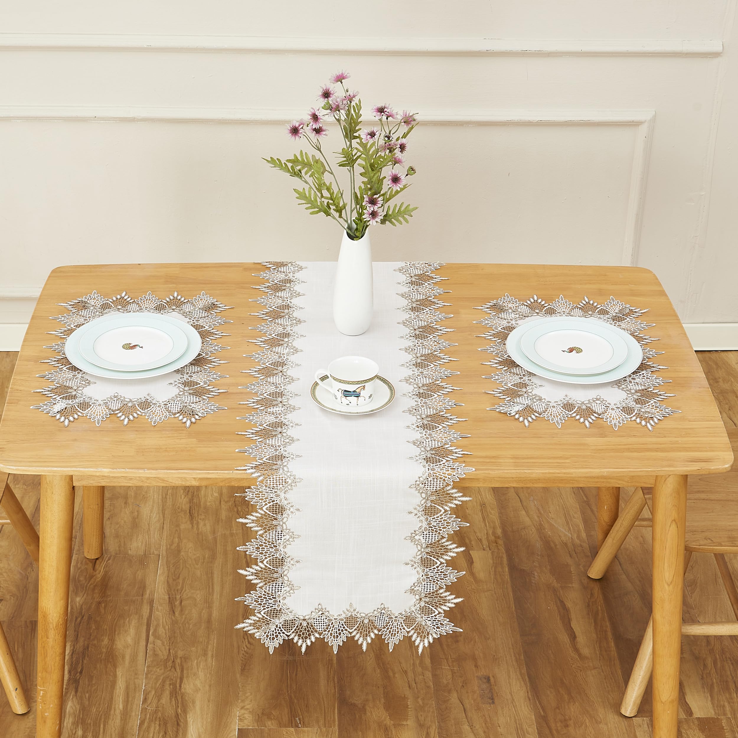 White Lace Table Runner & Placemat Set